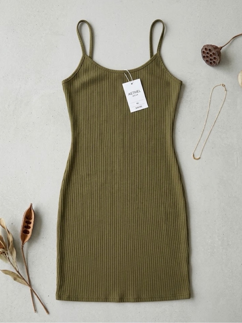 Urban Outfitters Moss Green Ribbed Cami Mini Dress - NWOT - Women’s Size Medium